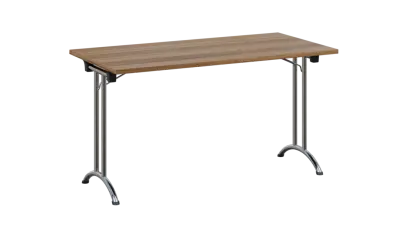 SLC 140 chrom skládací jednací stůl 1394x700, deska 25 mm, podnož chrom, deska ořech světlý